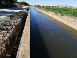 El canal de donde se riega la finca